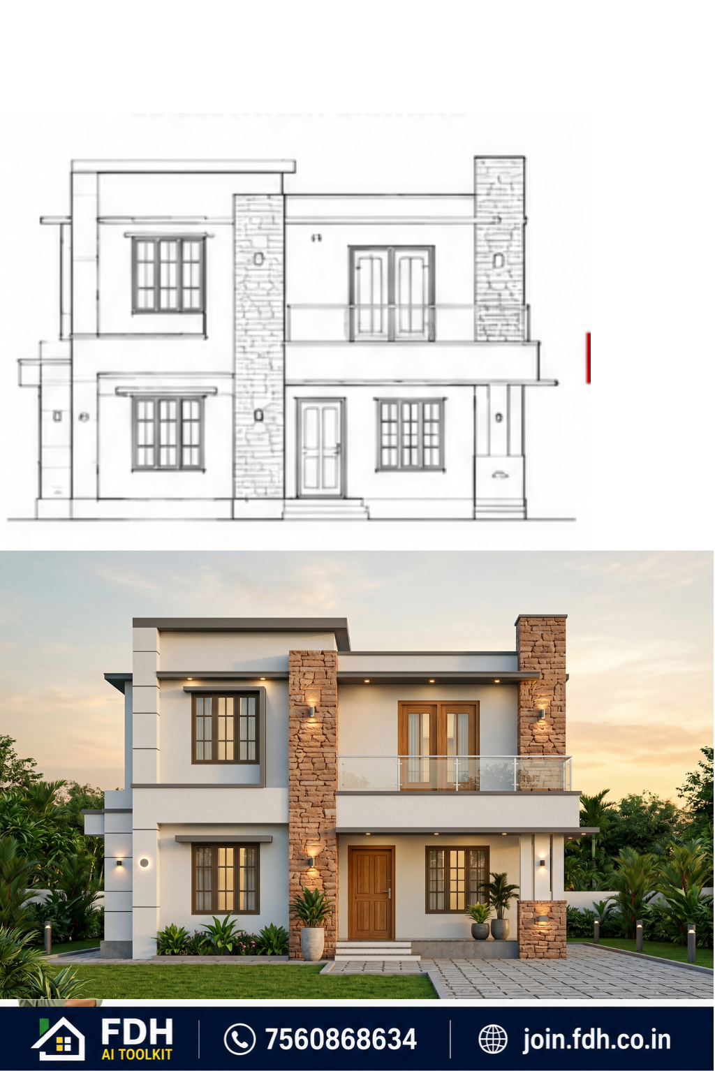 Elevation transformed by AI into Photoreal Render